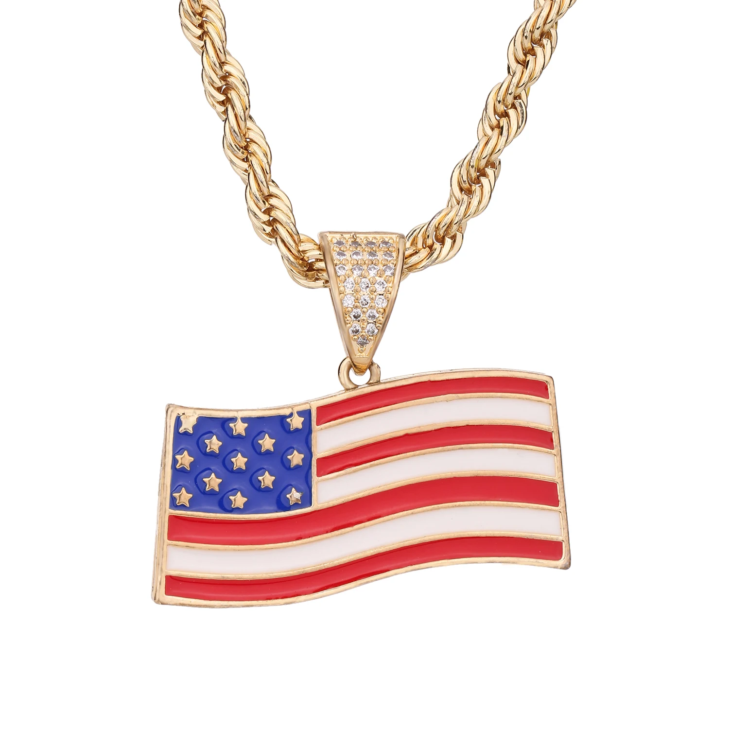 Flag of the United States Necklace Star Spangled Banner Pendant Necklace High grade Copper Jewelry Patriot Veteran Gift