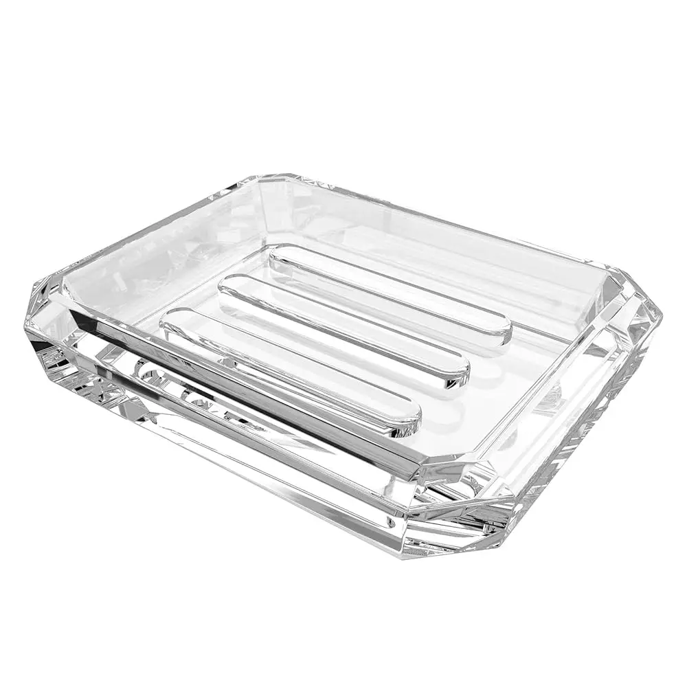

Rectangle Glass Bar Soap Dish, Soap Saver Tray for Bathroom Counter, Glass Sponge Dish Holder Case Box for Shower (Clear)