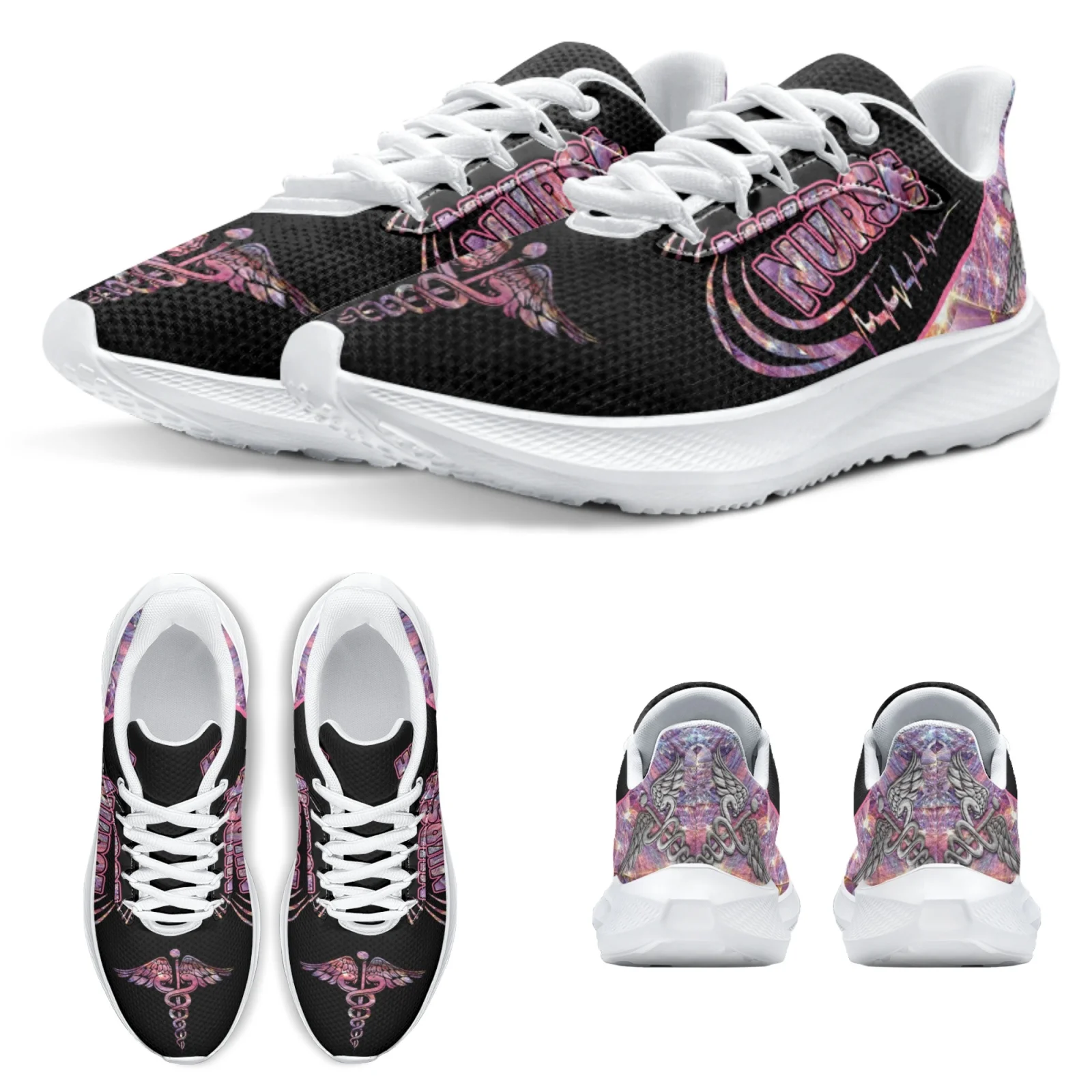 INSTANTARTS Fashion Pink Nurse Print Brand Running Shoes For Women Medical Nurse Comfortable Women's Casual Shoes White Sneakers