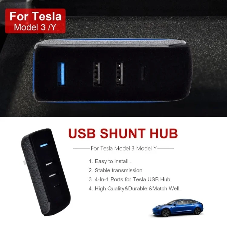 4-in-1 Glove Box Docking Station for Tesla Model 3 Y USB Hub Ports Car USB Extender Charger Upgrade Data Transfer Adapter