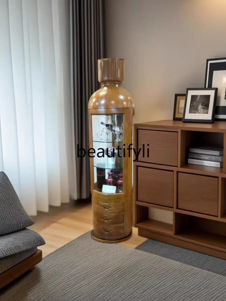X Minimalist Rubber Wood New Frame Structure Wine Cabinet Minimalist
