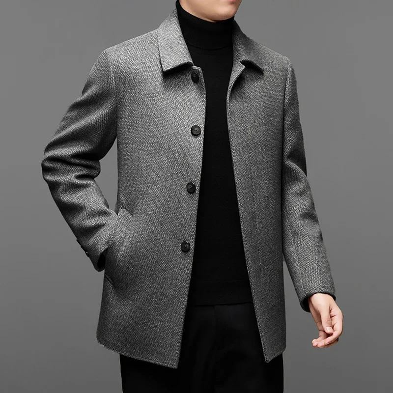 High-end 2024 Autumn and Winter New Wool Double-sided Wool Coat Men's down Liner Detachable Windbreaker Business Jacket