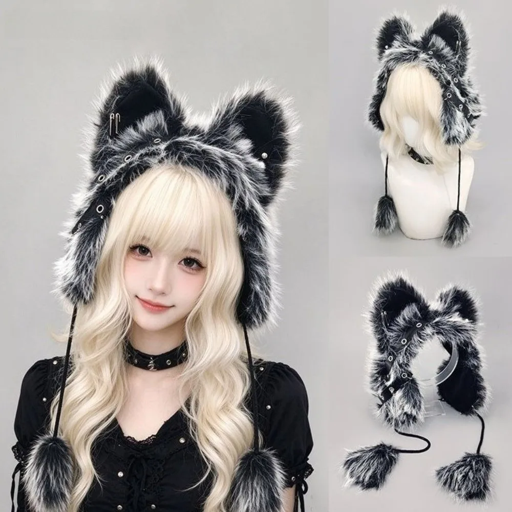 Kawaii Y2K Gothic Cat Ear Earmuffs Cosplay Thick Warm Fluffy Earmuffs Wind-proof Headwear Winter Plush Earmuffs Winter