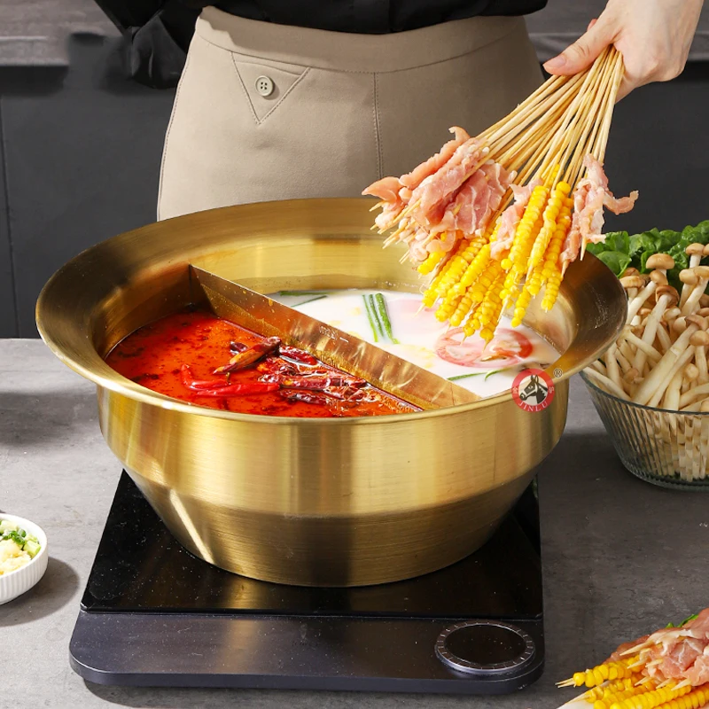 Induction Double Hot Pot Divided Gas Food Dishes Chinese Hot Pot Stainless Steel Noodle Soup Meat Lamb Fondue Chinoise Cookware