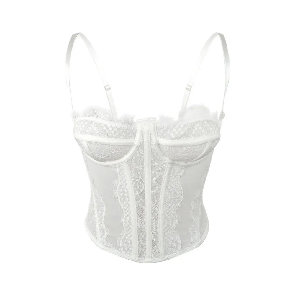 

Fashion Hollow Lace Camisole Transparent Slim fit Crop Tops Sleeveless Tanks Suspender Vest Ladies
