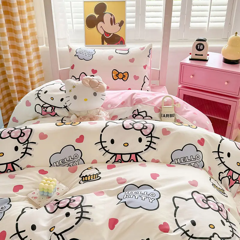 

Sanrio Hello Kitty Cotton Student Dormitory Bed Sheet 3-Piece Set Kawaii Anime Cinnamoroll Bedroom Four-Piece Bed Set Kid Gift