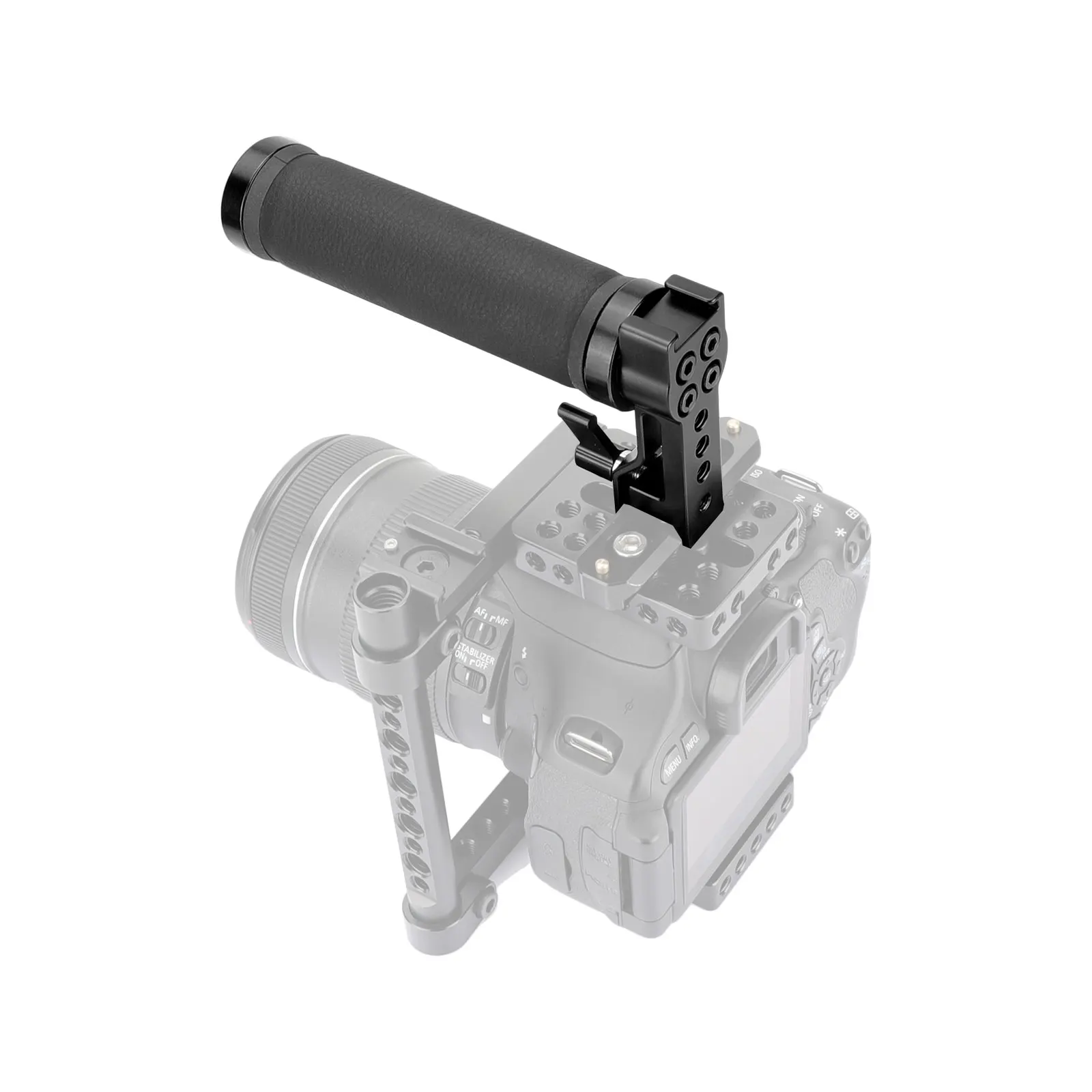 SZRIG-empuñadura superior de cuero con soporte para Zapata, deslizador NATO de liberación rápida para jaula de Monitor DSLR, 1/4-20 agujeros