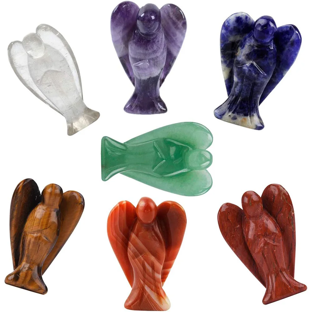

Natural Stone Carved Pocket Guardian Angel Figurines 1.5 Inch for Reiki Healing Crystals Meditation Chakra Balancing Collection