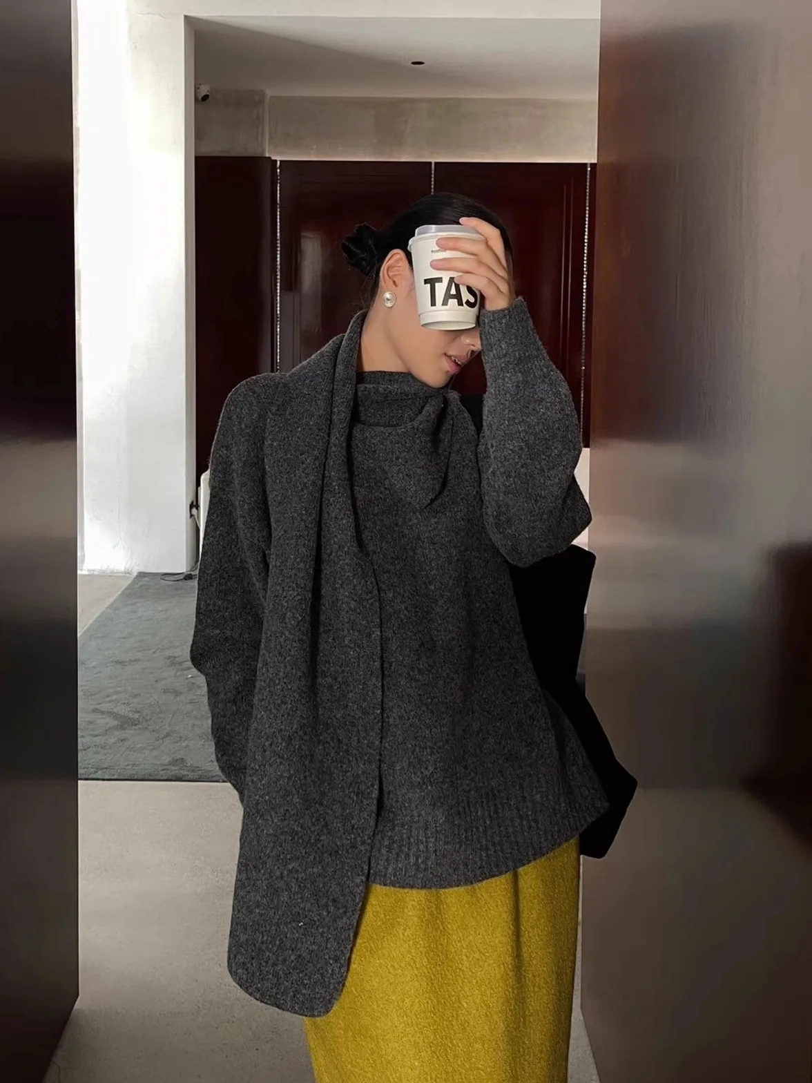 

PURIYH mat Lazy High-End Wool Knitwear Loose Scarf Collar Inner Wear Casual Long Sve Women's Warm Faion Top