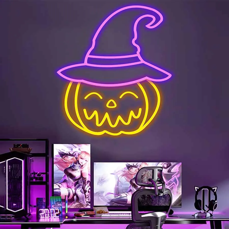 Lampu LED Neon labu Halloween, lampu malam, colokan USB untuk ruang Game, dekorasi dinding kamar tidur, lampu pesta Festival