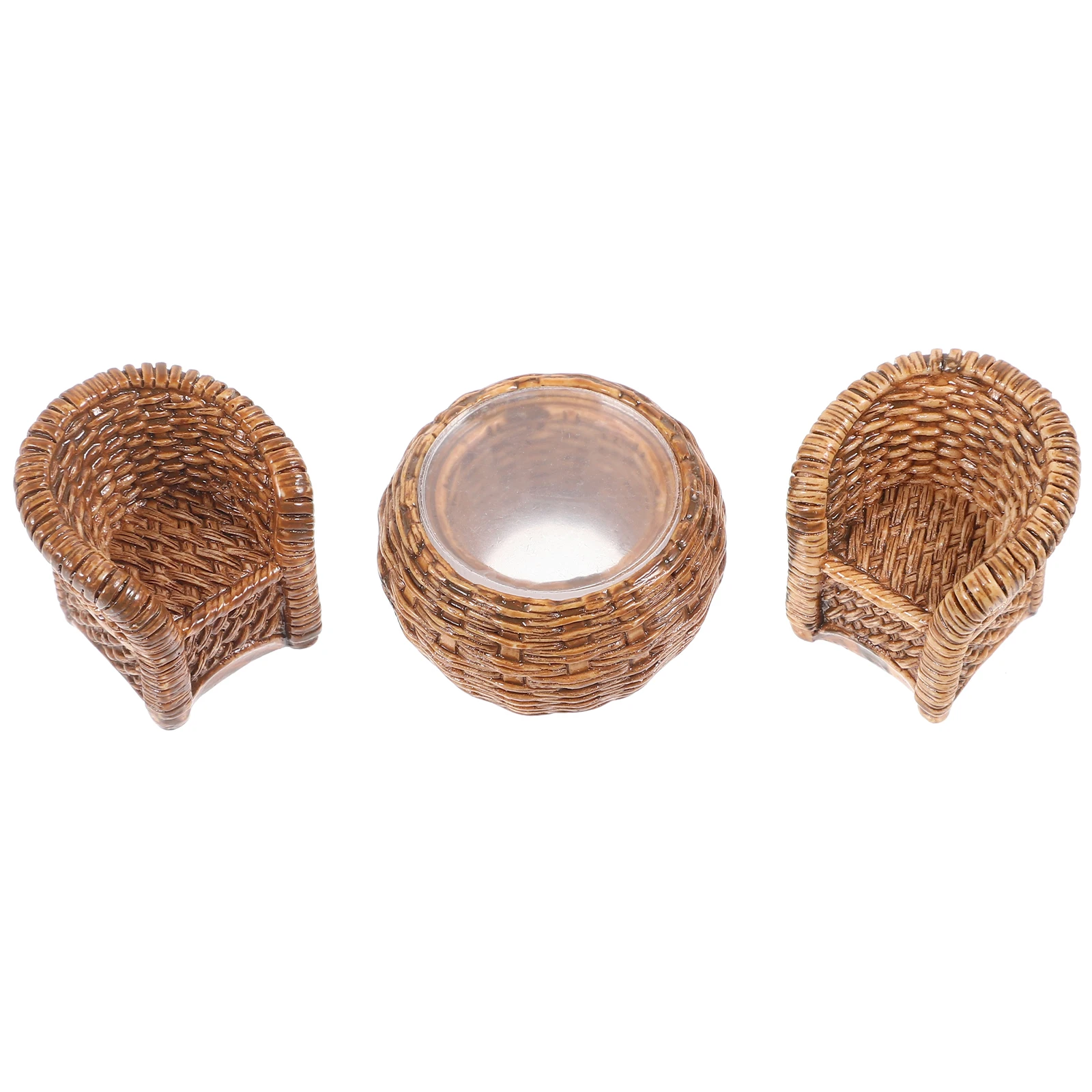 

1 set Miniature House Furniture Tiny Chair House Props Kids Table Model Bamboo Style Woven Simulation Plastic Decor