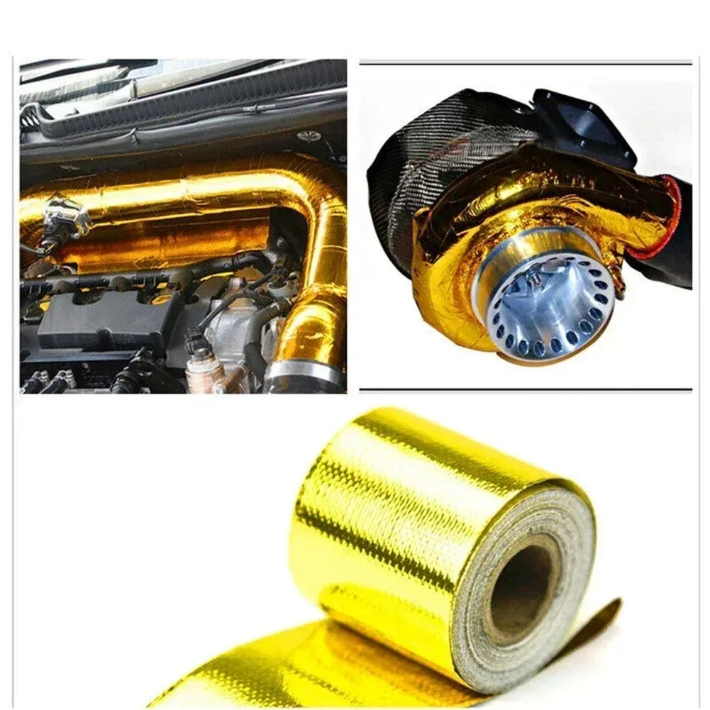 5cmX 5m/10m Gold Car Motorcycle Exhaust Wrap Pipe Header Heat Insulation Roll Tape Turbo Heat Exhaust Thermal Wrap Tape