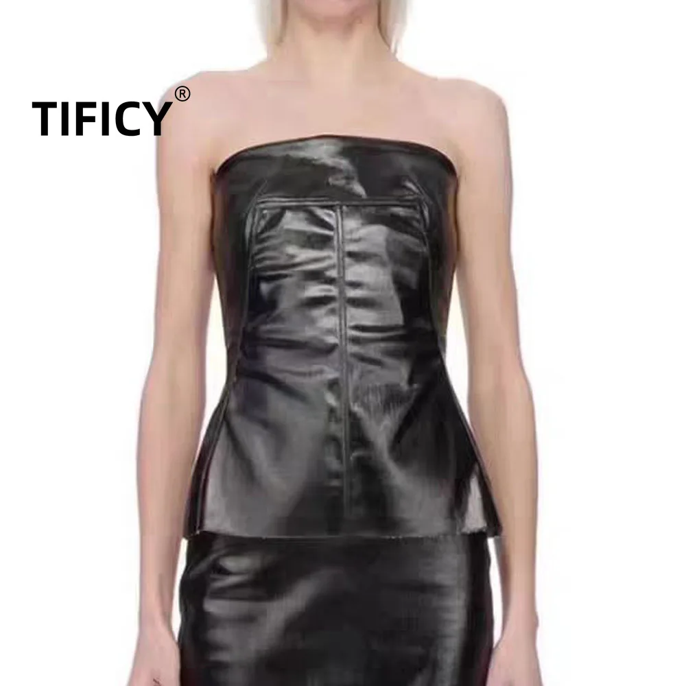 

High Street Dark RO облегающие майки с открытыми плечами и высокой талией, женские утягивающие джинсовые майки без бретелек с покрытием для девочек