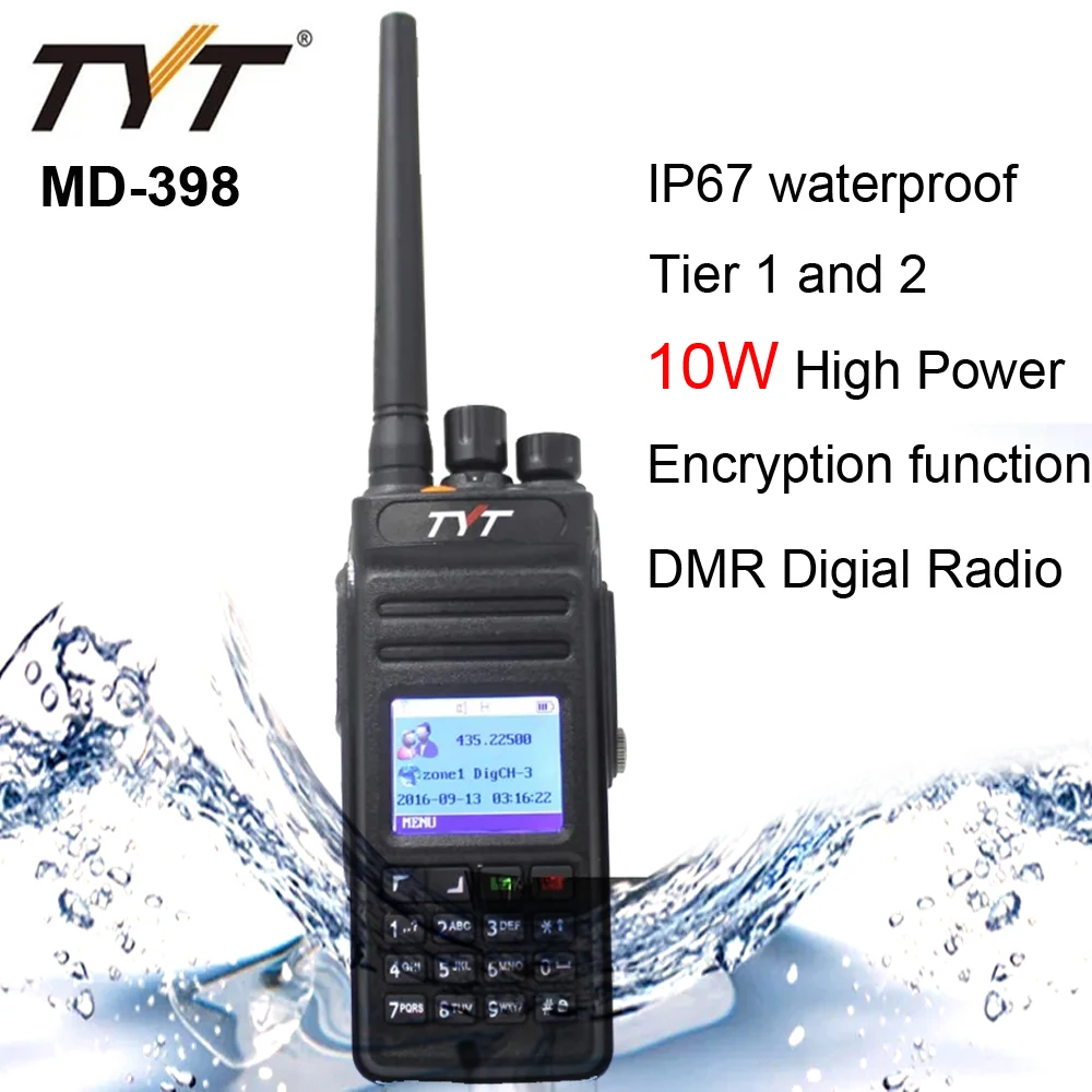 

NEW TYT MD-398 10W DMR Digital Radio Tier 1 and 2 UHF 400-470MHz Walkie Talkie Long Range IP67 Waterproof Ham Radios