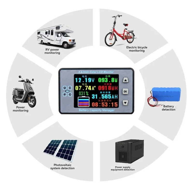 

Battery Capacity Meter Coulomb Meter Bluetooth Ammeter Voltmeter With 2.4Inch Color Screen For Electric Car RV
