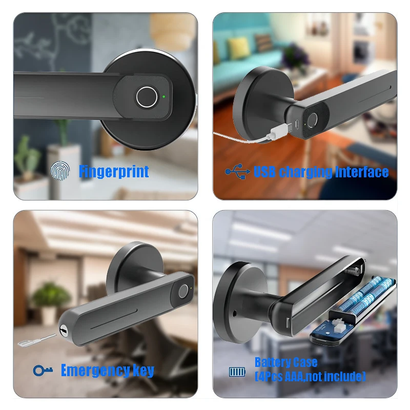 Electronic Fingerprint Lock Smart Door Lock Biometric Fingerprint Smart Lock Handle With Key For Bedroom Hotel Apartment Office