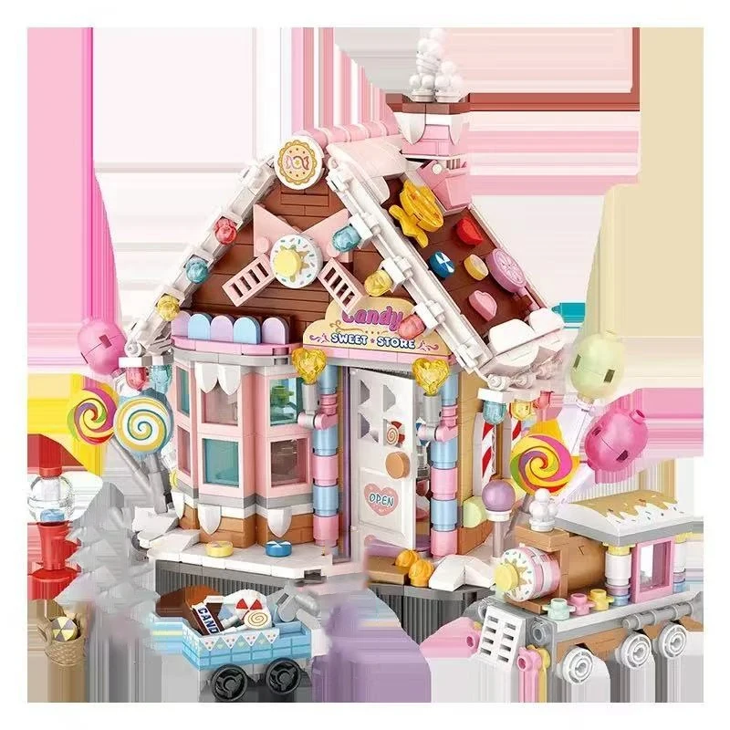 LOZ street scene building model desktop ornament, Christmas house model assembly, children's building blocks toys birthday gift