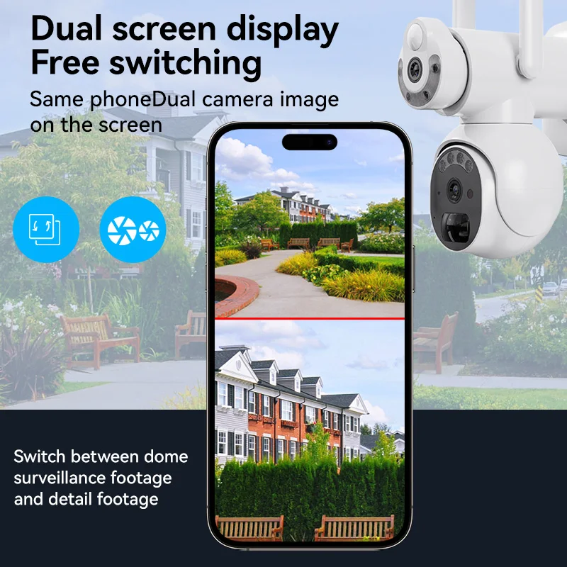 8MP 4G SIM /WIFI PTZ Dual Lens Solar Camera Security Outdoor Wireless Low Power Recording Humanoid Tracking Color Night Vision