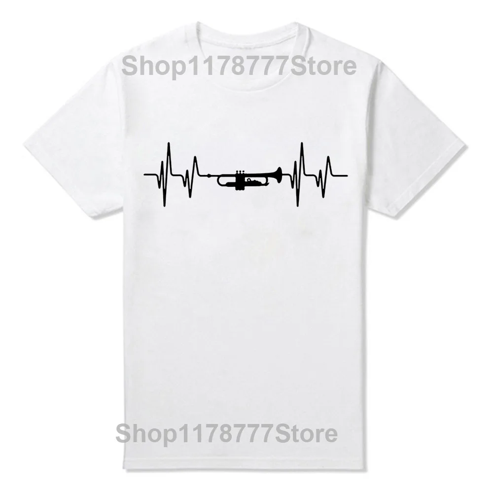 Summer Fashion Love Trumpet T Shirt Men Short Sleeve Cotton O-neck Heartbeat T-shirt Mans Music