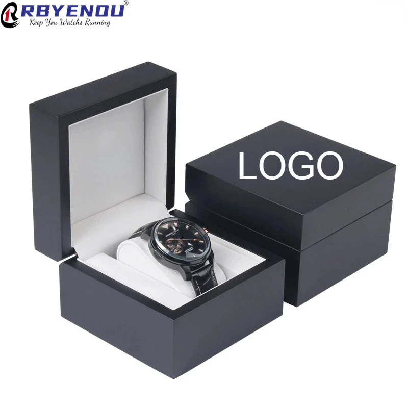 Black Matte Paint Watch Case Men Famous Watch Packing Box One Can Free Customizable Logo Storage Dustproof Display Organizer Box