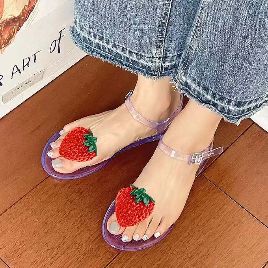 

Size 36-41 Women Girls Lovely Jelly T- Tied Sandals INS Hot Sales Sweet Fruit Transparent PVC Summer Beach Flip-flop Shoes S1005