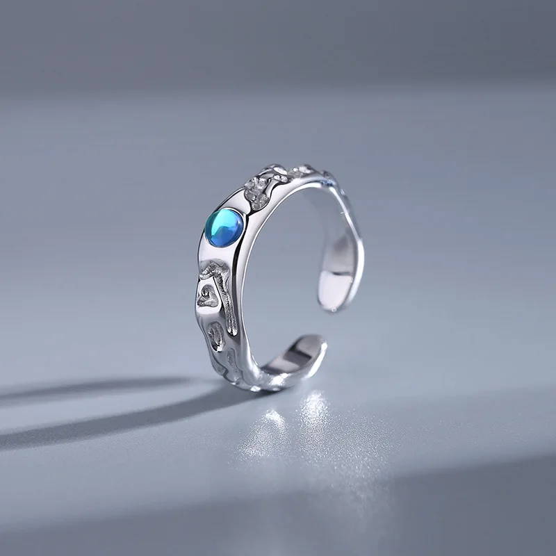 

Moonlight stone ring 925 sterling silver cold wind texture irregular minority temperament simple open ring