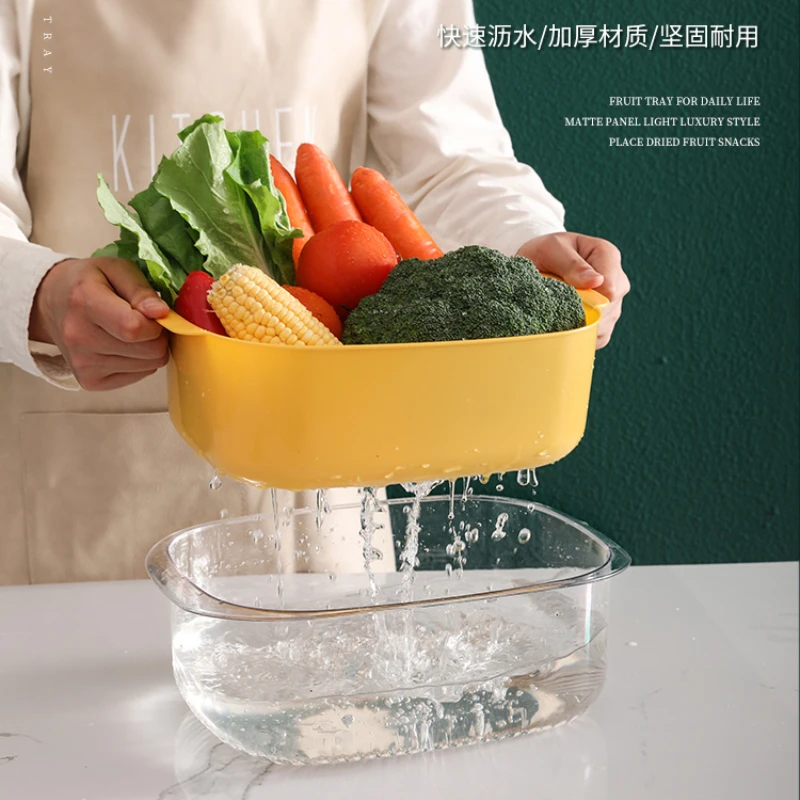 

double layer vegetable washing basin, drainage basket, household kitchen vegetable washing basket, fruit washin