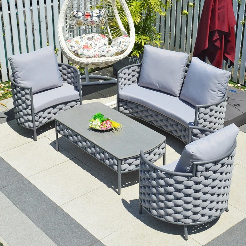 Canapé en rotin pour cour extérieure, balcon extérieur nordique, protection contre la pluie et le soleil, chaise de loisirs en plein air, design