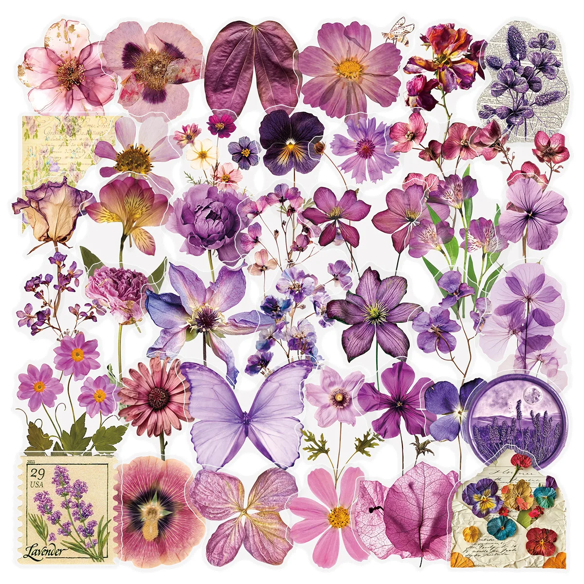 

50PCS Retro Floral Stickers Graffiti Mobile Phone Case Notebook Water Cup Waterproof Decorative Skateboard Toys Gifts Sticker