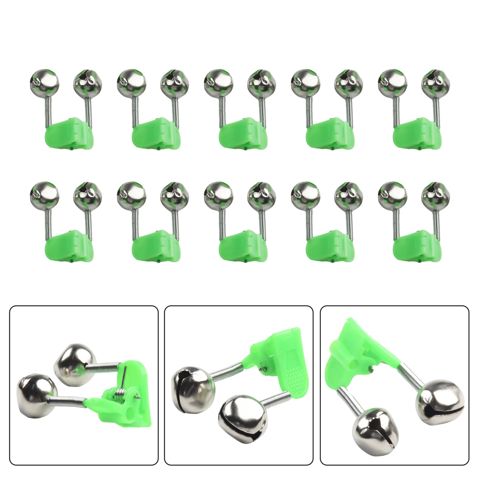 10pcs/lot ABS Metaal Fishing Bite Alarms Sea Fishing Throwing Pole Bell Rod Clamp Tip Clip Bells Terminal Tackle Accessories