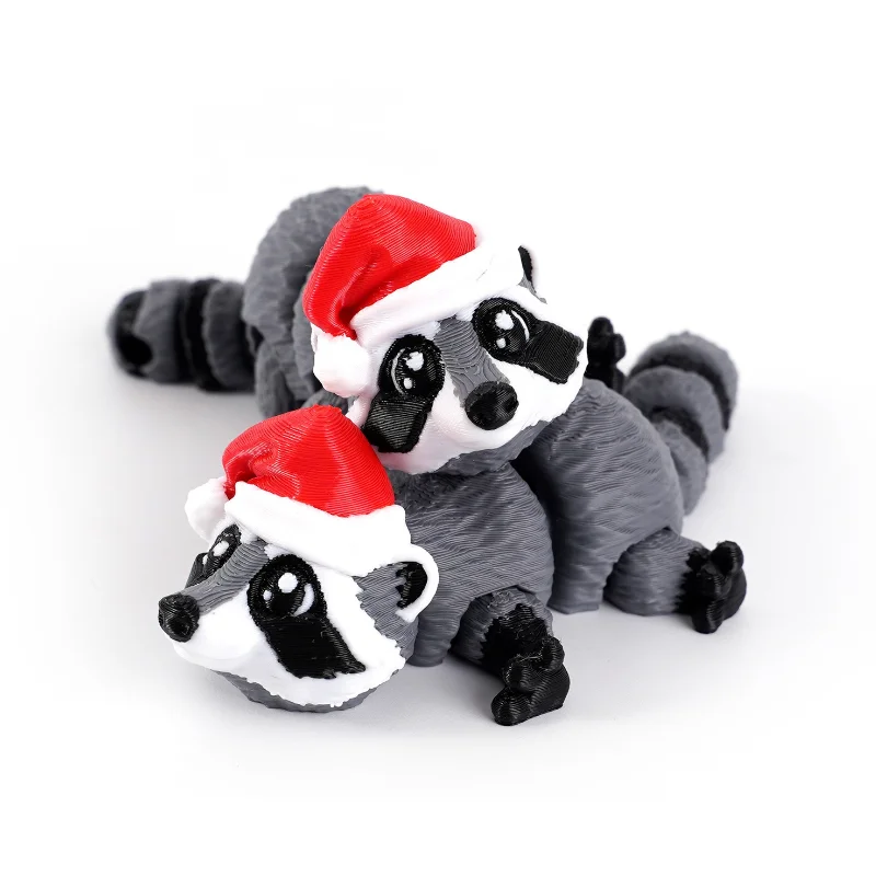 3D Printing Christmas Raccoon New Pendant Ornament Figurine Model Simulation Toy Gift for Boys and Girls Funny Toys 1pcs