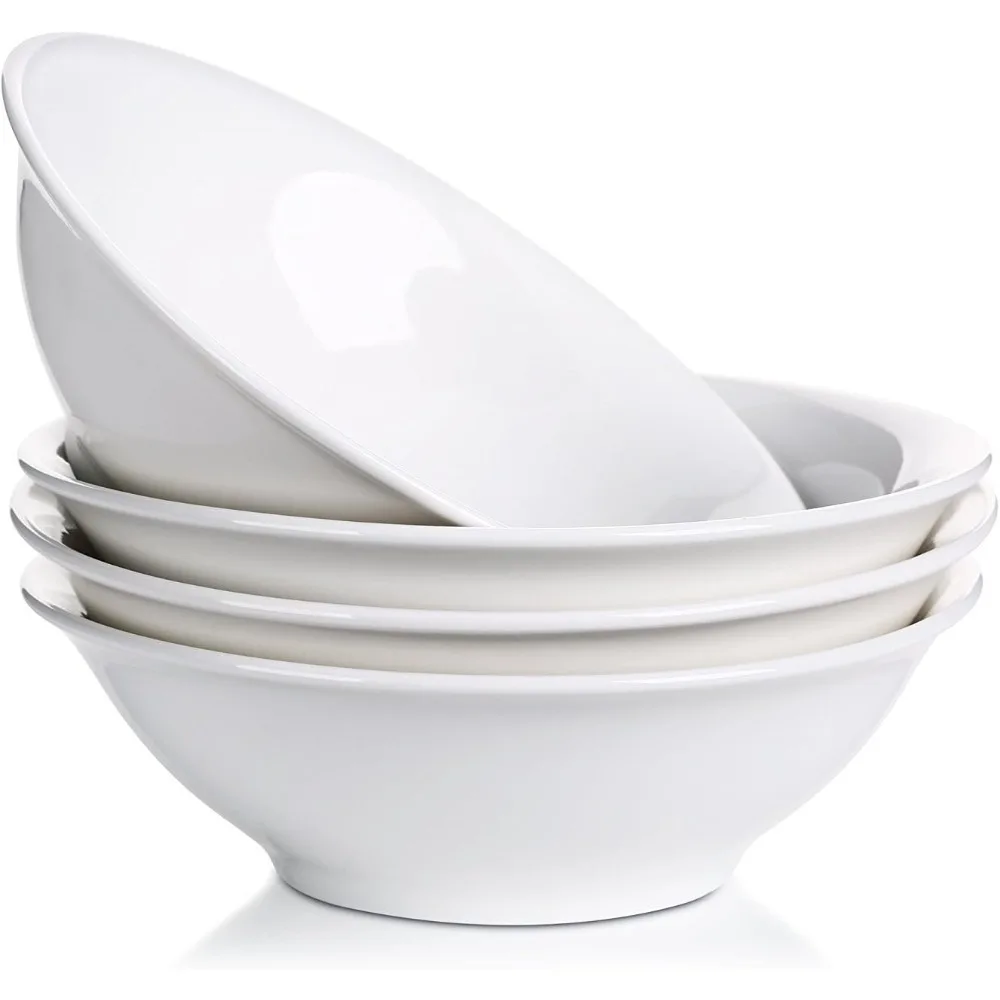 

48 oz White Ceramic Bowls, Set of 4, Large Deep Bowls for Soup, Salad, Pasta, Noodle Pho, Cereal, Dishwasher & Microwave Safe