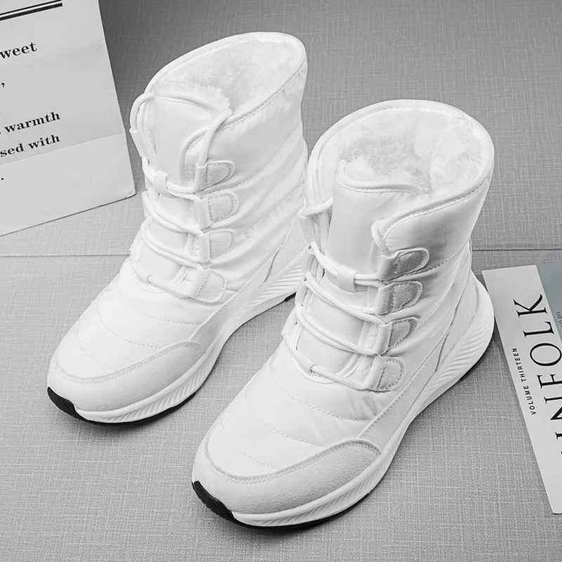 

Новинка 2025, женские зимние ботинки, непромокаемые черные ботинки на толстой подошве, плюшевые теплые женские зимние ботинки, новый модный размер 36-42