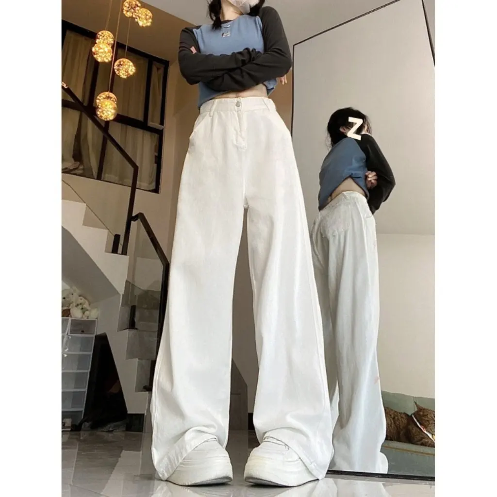 

Женские джинсы для похудения с высокой талией в американском стиле, модные свободные повседневные брюки с прямыми штанинами, универсальные широкие брюки