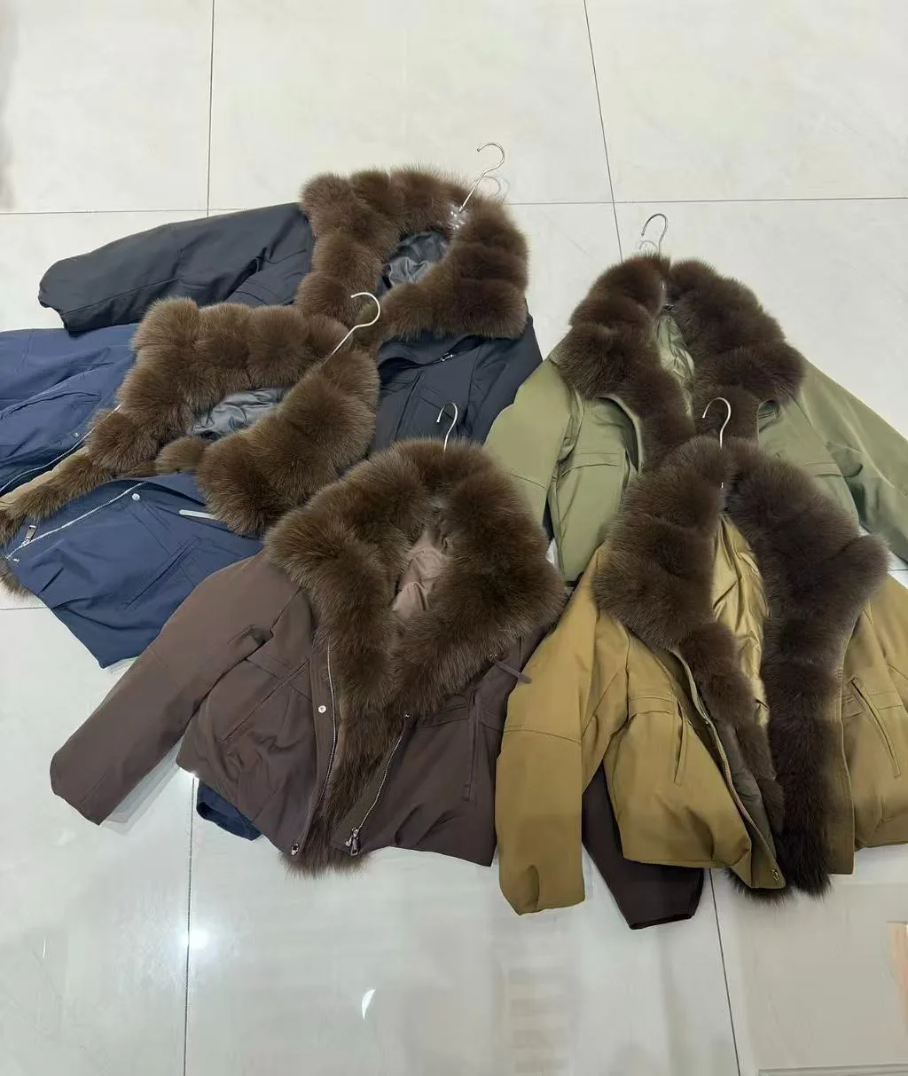 2026 New Autumn 90 Winter Goose Down Jacket Warm Women Coat Oversized Real Fox Fur Collar Thick Luxury Fashion Outerwear