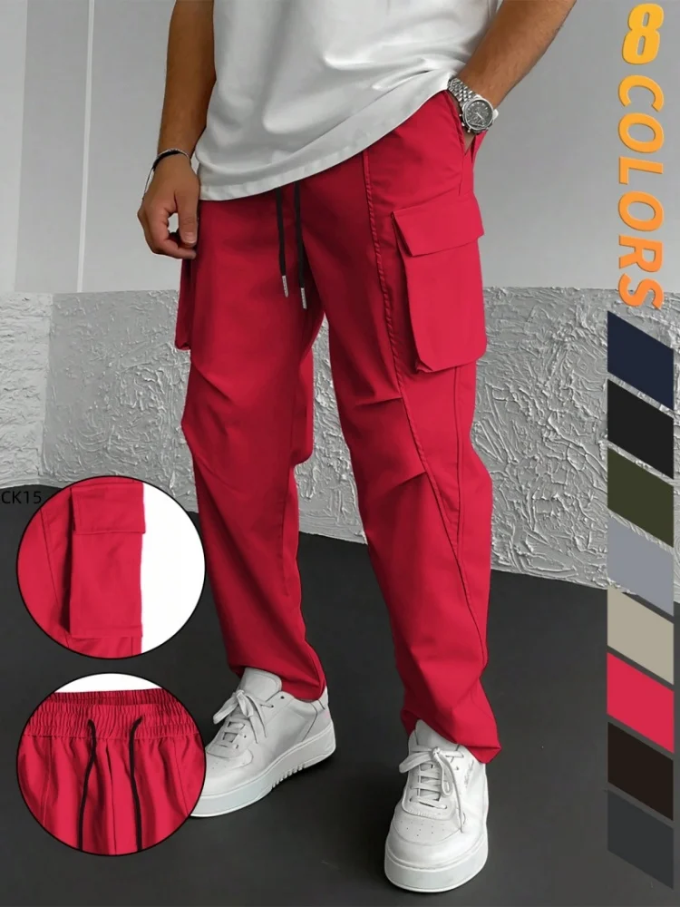 

Новые мужские рабочие брюки 2025 года, свободные повседневные брюки прямого кроя в европейском и американском стиле, мужские рабочие брюки с карманами