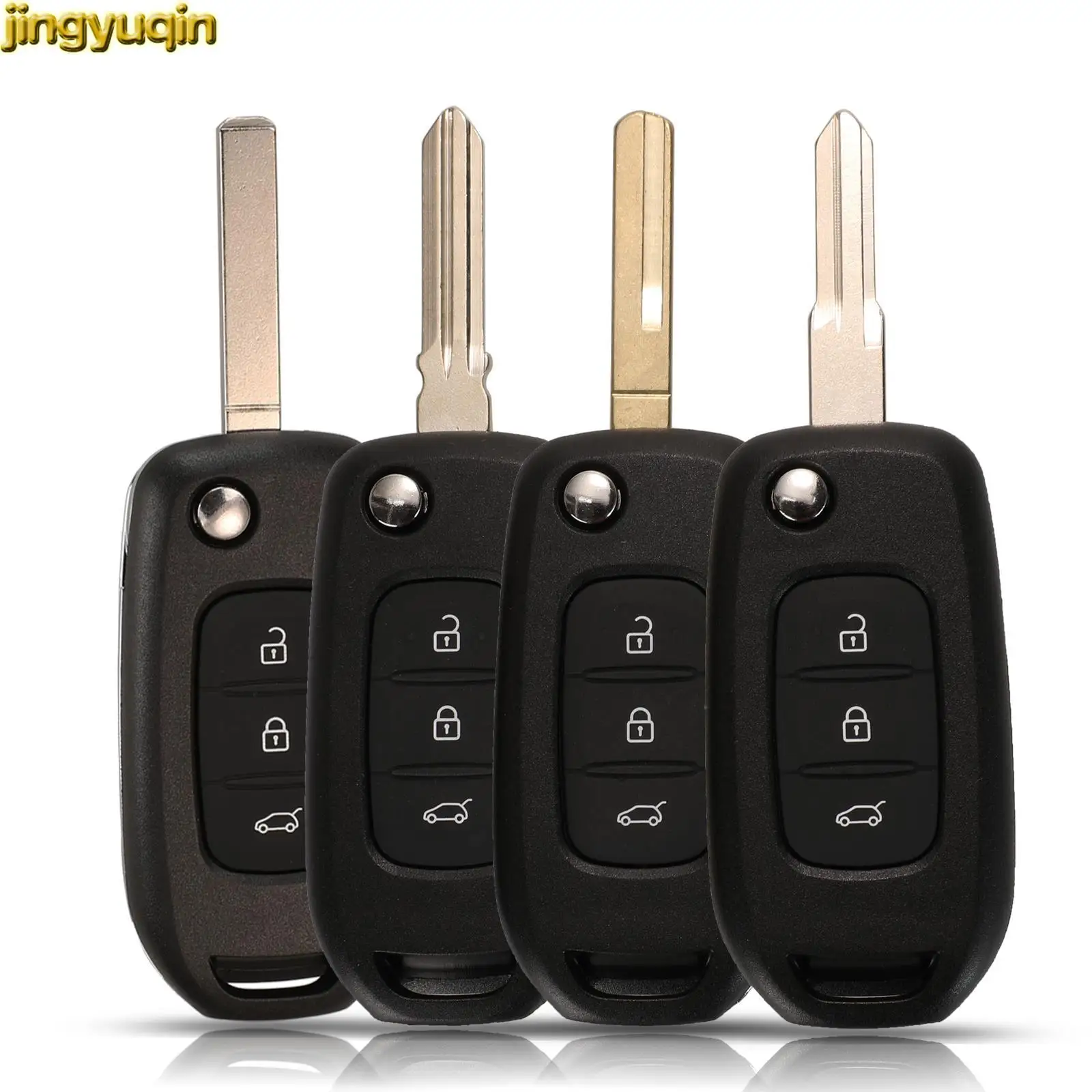 Jingyuqin 3pcs 3 Buttons Flip Remote Car Key Fob Shell For Renault Captur Kadjar Koleos Megane HU56R/HU136TE/VAC102/VA2 Blade