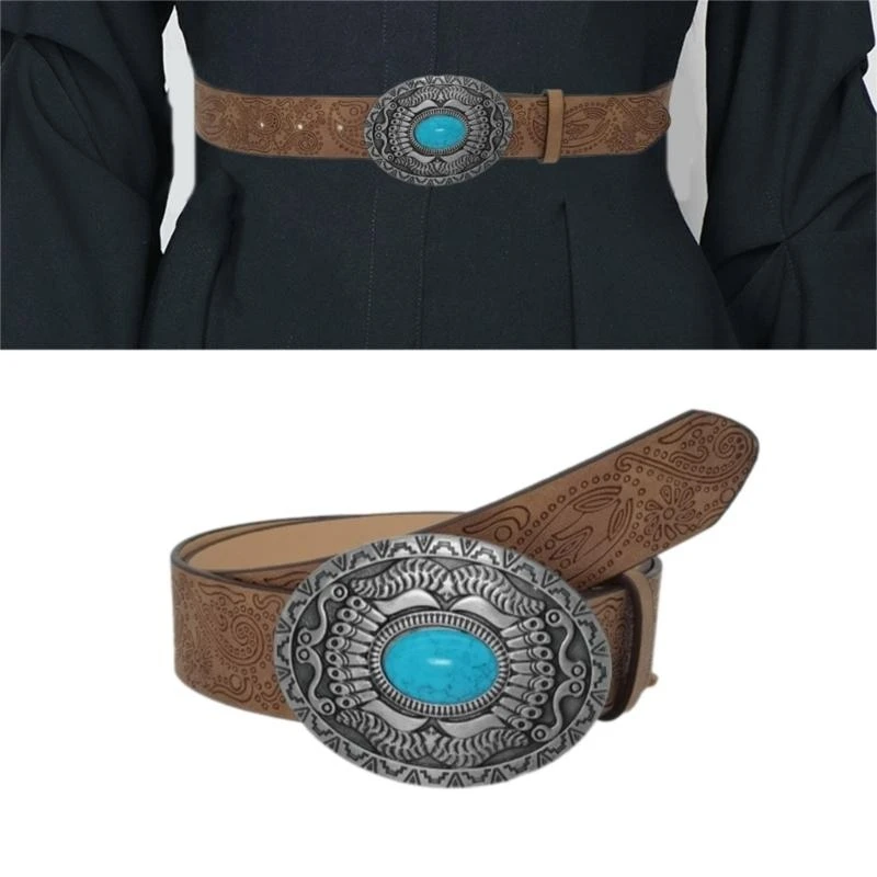 Fashion Teens PU Belt with Embossed Pattern Adjust Length Belt for Dress Shirt