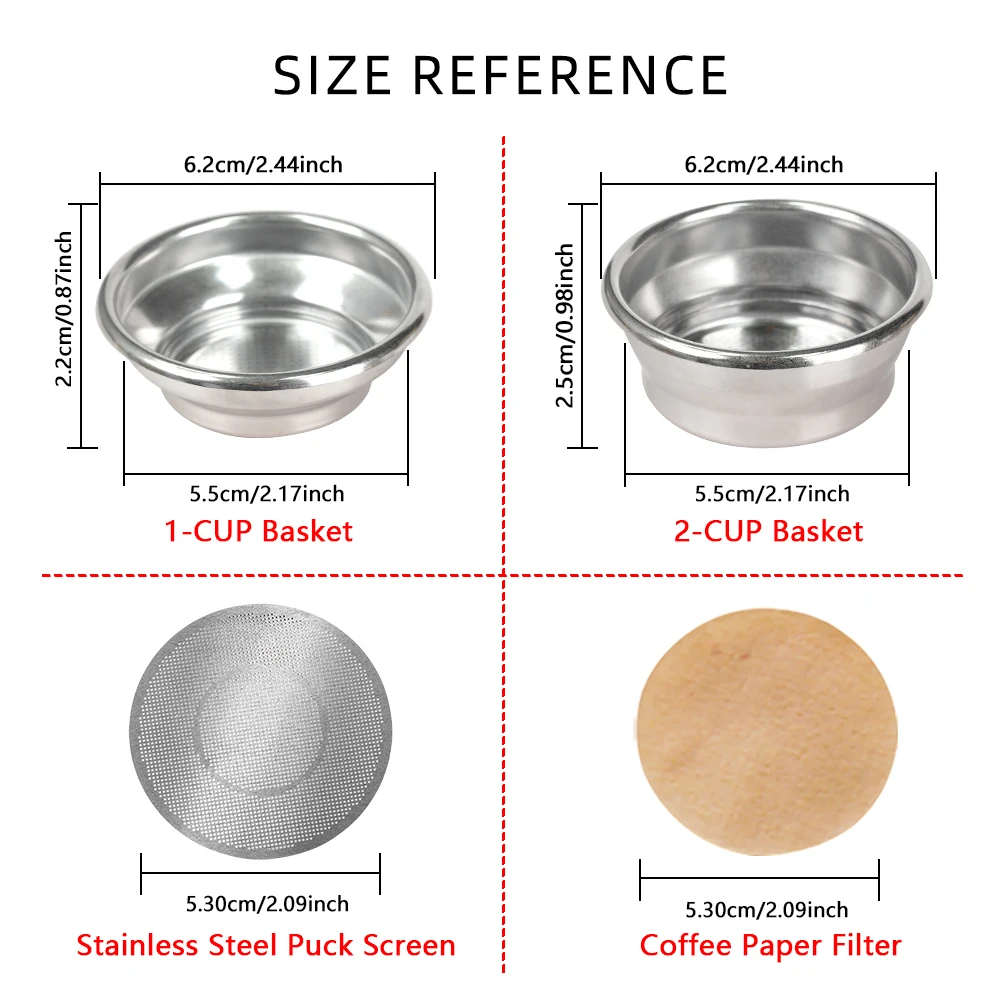 54mm Pressurized Espresso Filter Bowl With Puck Screens And Filter Papers 1-Cup 2-Cup Coffee Filter Baskets