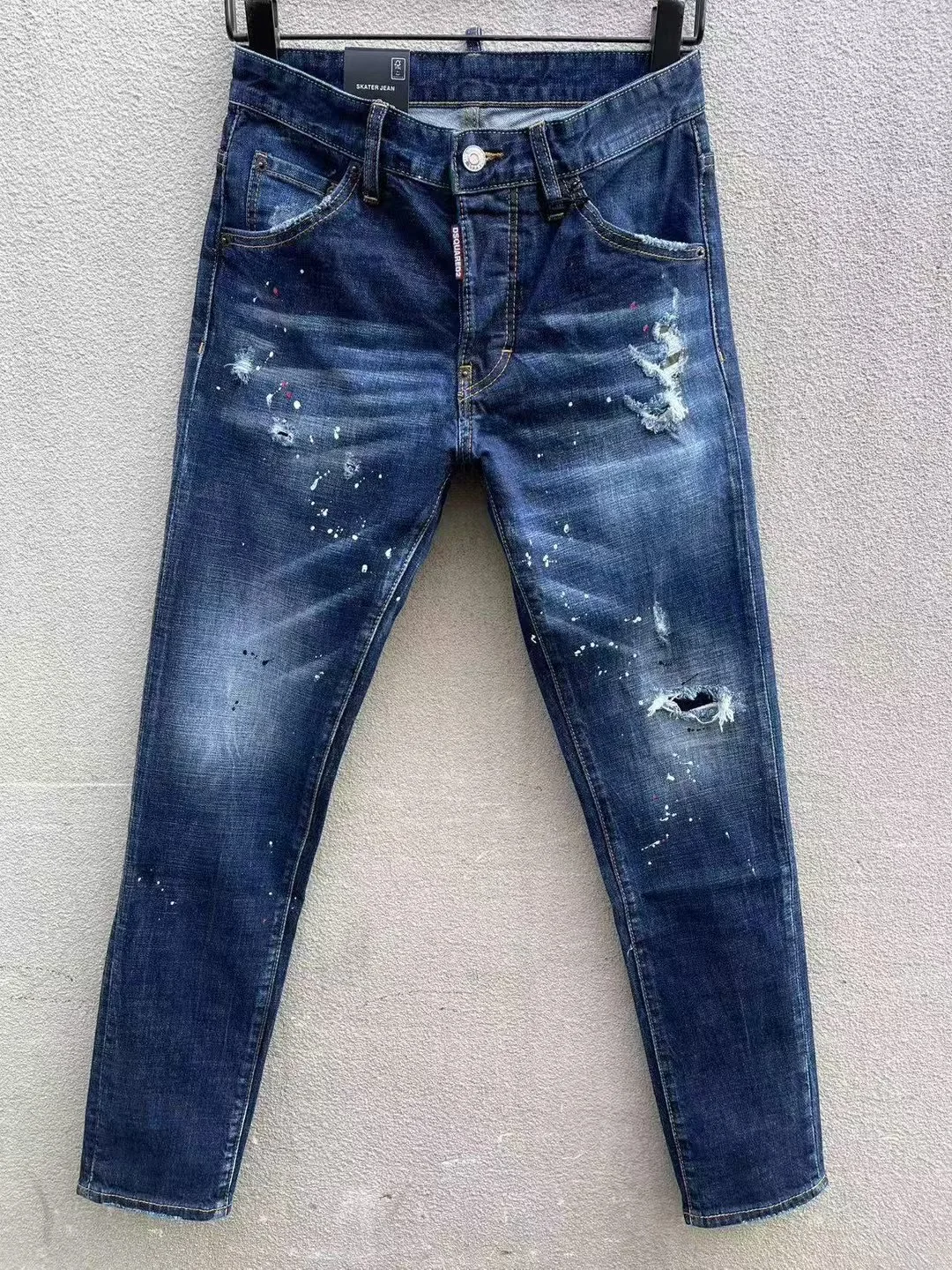 

Slim Fit Men's Denim Jeans Deep Blue Waed Small Foot Long Pants Versatile Trendy Sle DSQ2 Jeans Middle Waist Five kets