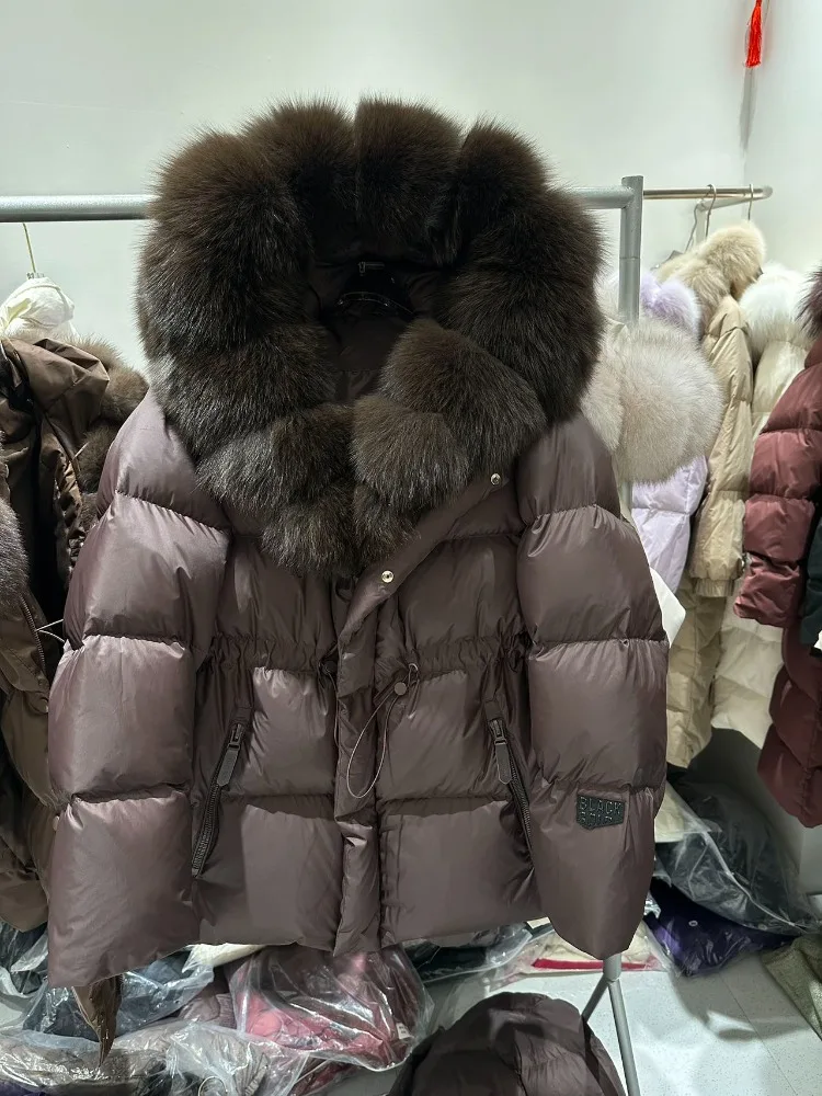 OFTBUY 모피 재킷 럭셔리 천연 여우 라쿤 모피 칼라 따뜻한 패션 겨울 오리털 코트 파카 의류 패딩 재킷 여성용