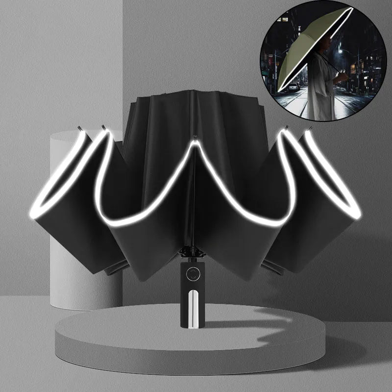 크리에이티브 거꾸로 우산 방풍 접이식 역방향 우산, 반사 스트라이프, 휴대용 자외선 방지 접이식 자동 우산 