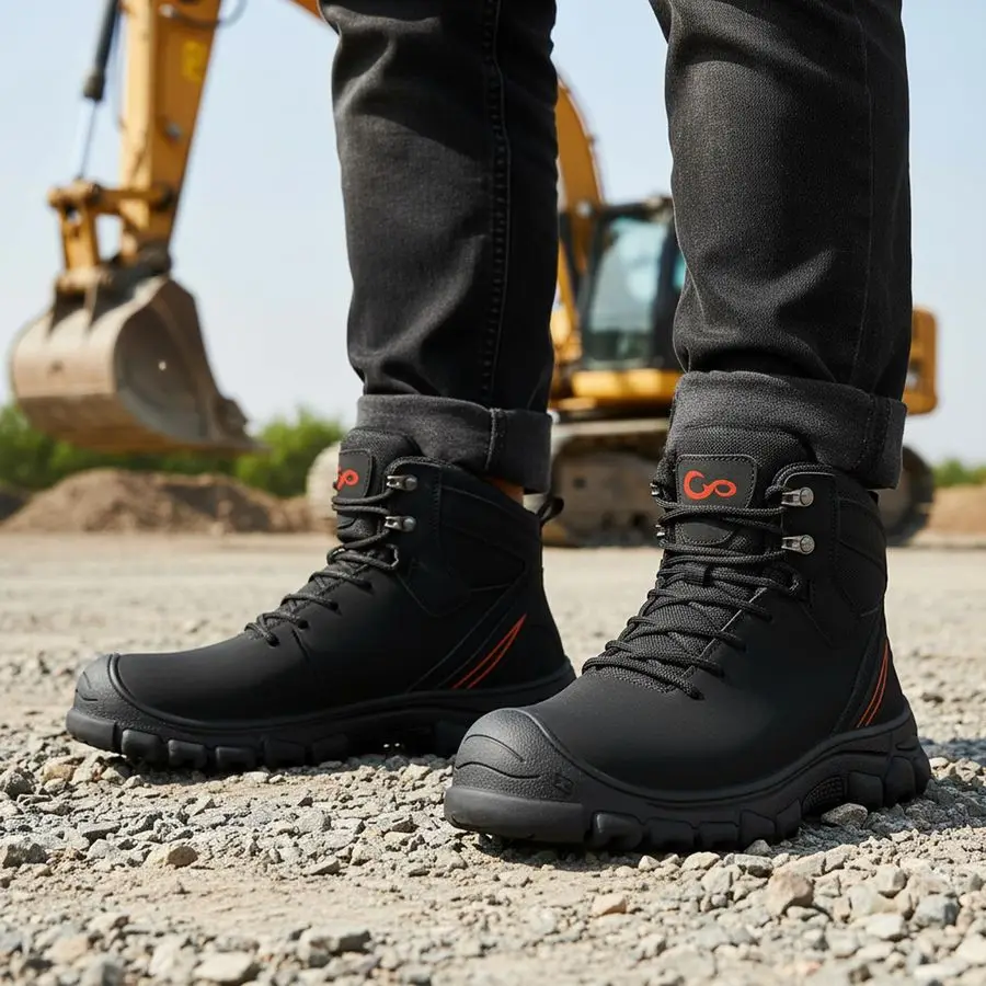 Mens Steel Toe Boots Slip Resistant Puncture Safety Work Shoes Waterproof Comfortable Composite Toe Walking Footwear