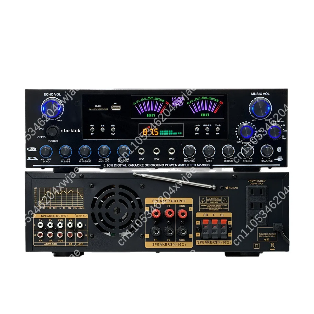 High Performance 5.1 Home Audio Amplifier 8-Tube Design Enhanced Bass for Immersive Sound