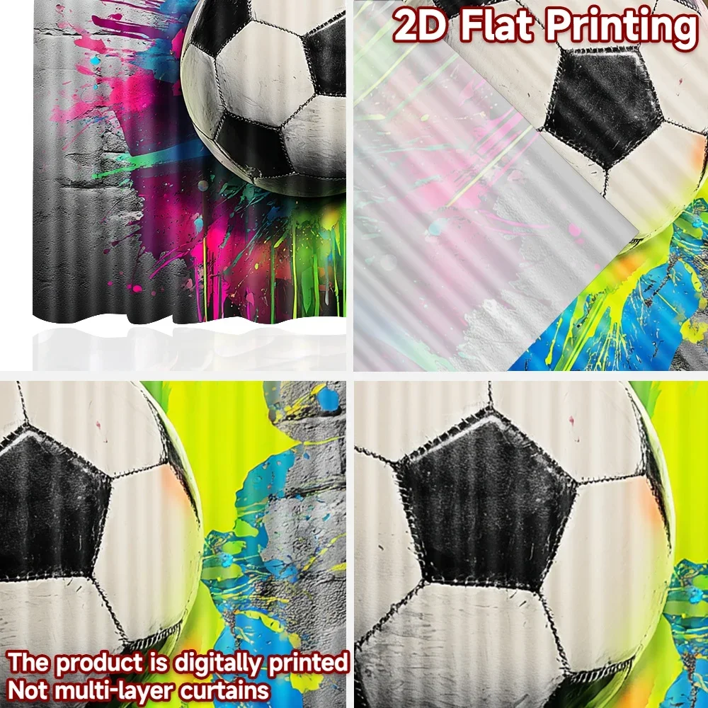 2D الطباعة المسطحة 2 قطعة الستائر كرة القدم اللون سبلاش الرقمية المطبوعة البوليستر الستائر احتفالية للعام الجديد #5