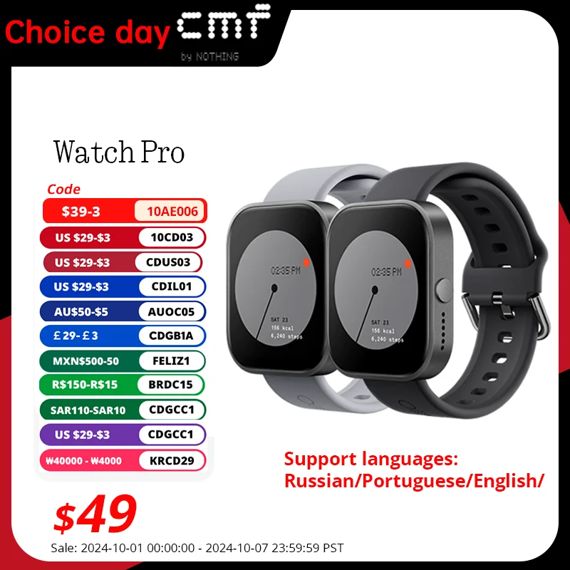 

Глобальная версия CMF от Nothing Watch Pro 1,96 дюйма AMOLED Bluetooth 5,3 BT звонки с шумоподавлением AI GPS Smartwatch CMF watch Pro