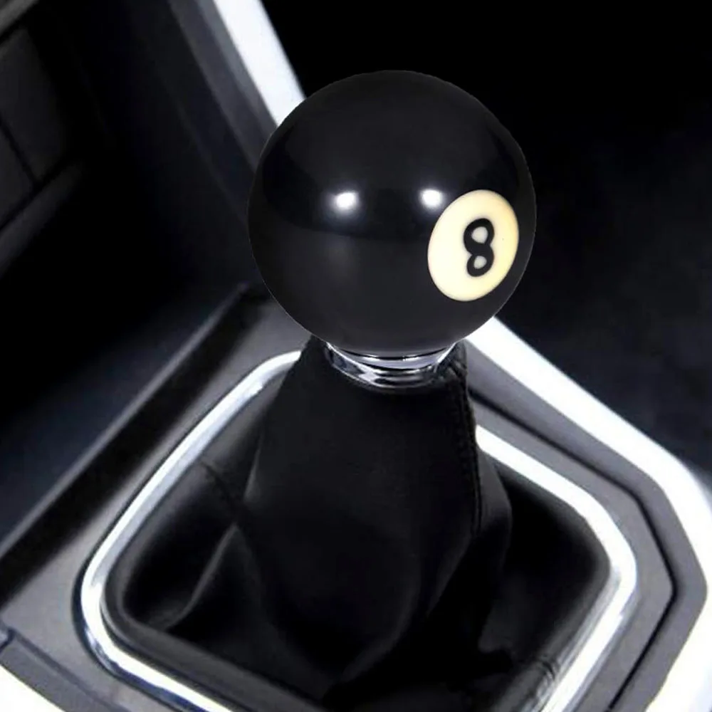 Universal #8 eight Pool Billiard Ball Gear Shift Knob - Black Acrylic Shifter Head for Manual & Automatic Transmissions
