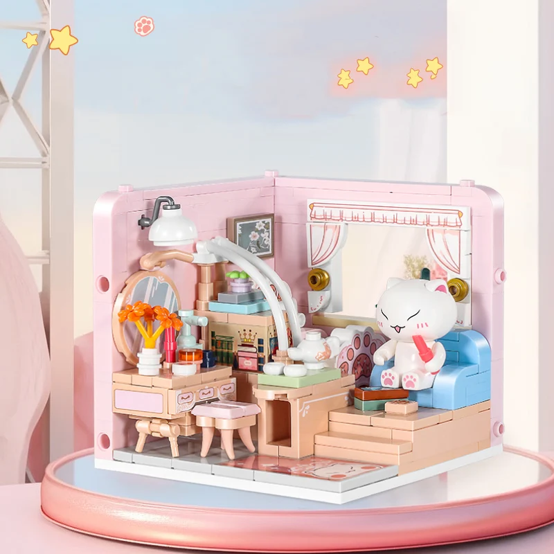 Anime Kawaii grupo de gatos bolas de arroz glutinoso pasteles de arroz bollos al vapor habitación dormitorio modelo de ensamblaje juguetes de ensamblaje para niños regalo