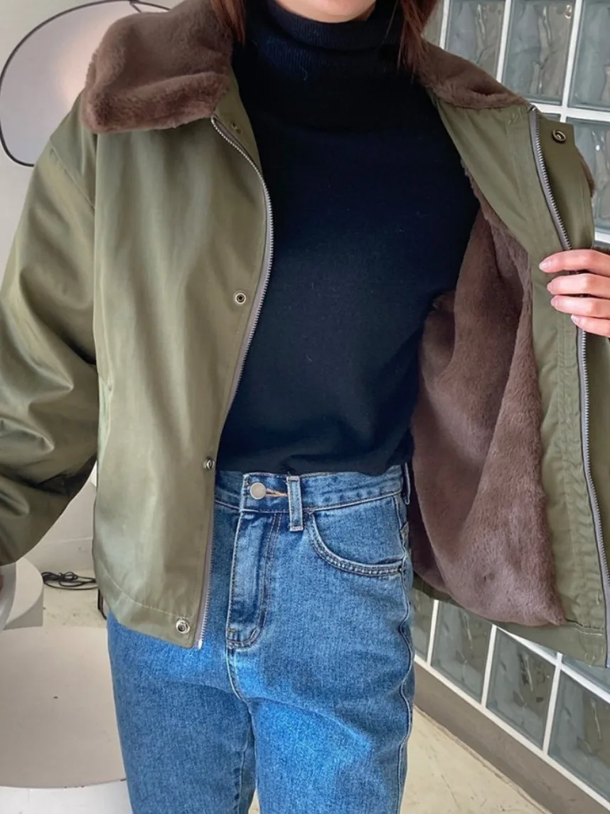 Retro Sle harige kraag oversized rits Jaet dames warmte gevoerde bovenkleding chique winterjas rechte snit lang Sve