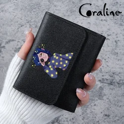 Carteiras bonitas Coraline Cartoon para mulheres e meninas, bolsa curta, carteira pequena, titular do cartão de estudante, bolsa de menina, novo